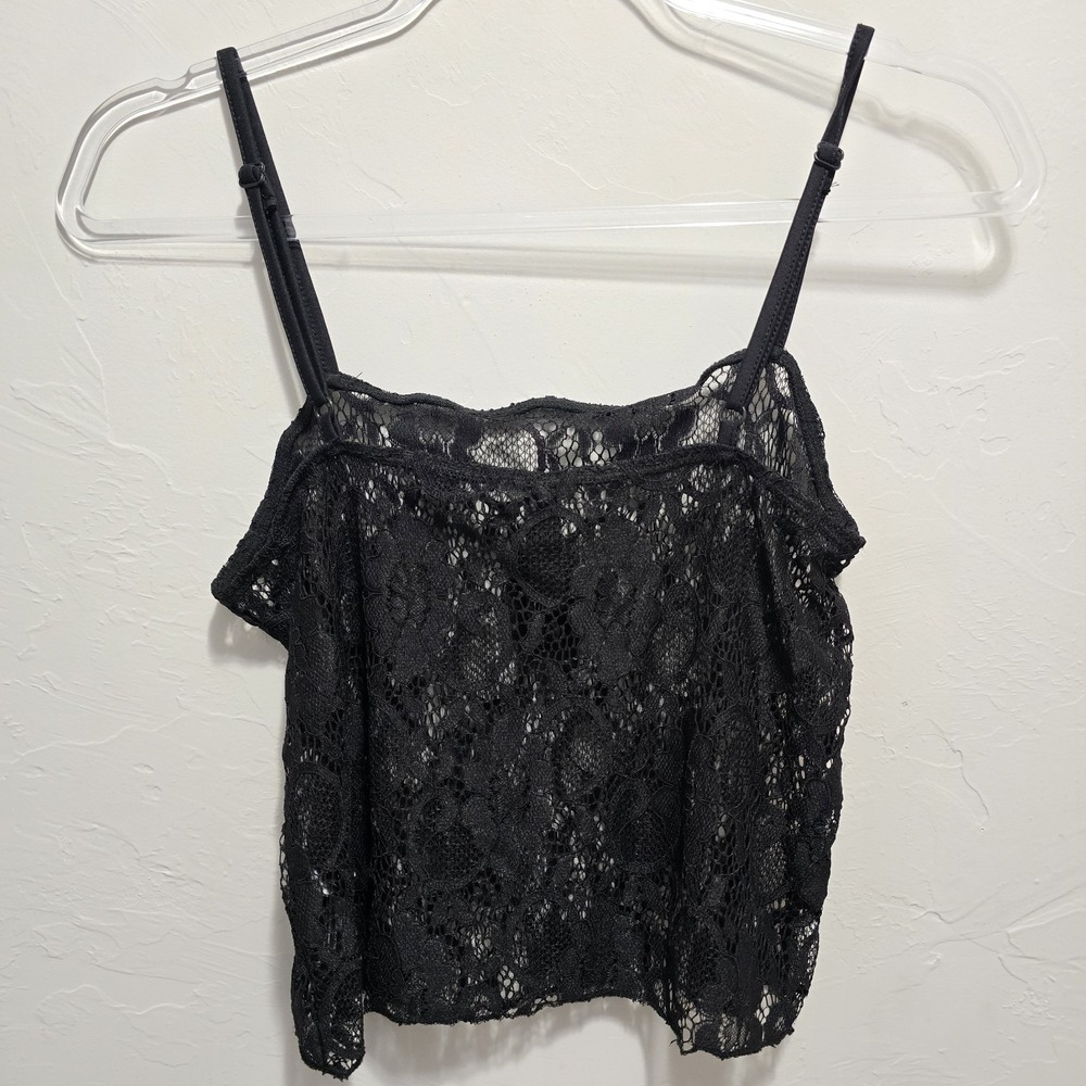 Out From Under Urban Outfitters Black Lace Sheer Crop Cami Tank Top Size S Goth - Picture 4 of 7